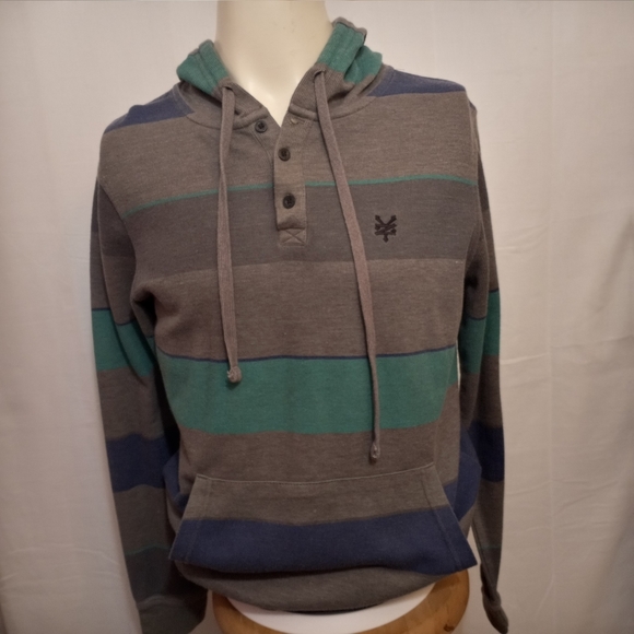 Zoo York Gray Blue Green Long Sleeve Hooded Shirt Men's Size Medium - Picture 1 of 6
